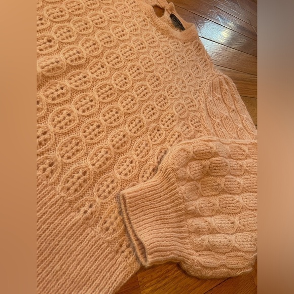 J CREW Sweater Women’s Size L Pink Cable-Knit Balloon Sleeve Alpaca Wool Blend - Picture 15 of 16